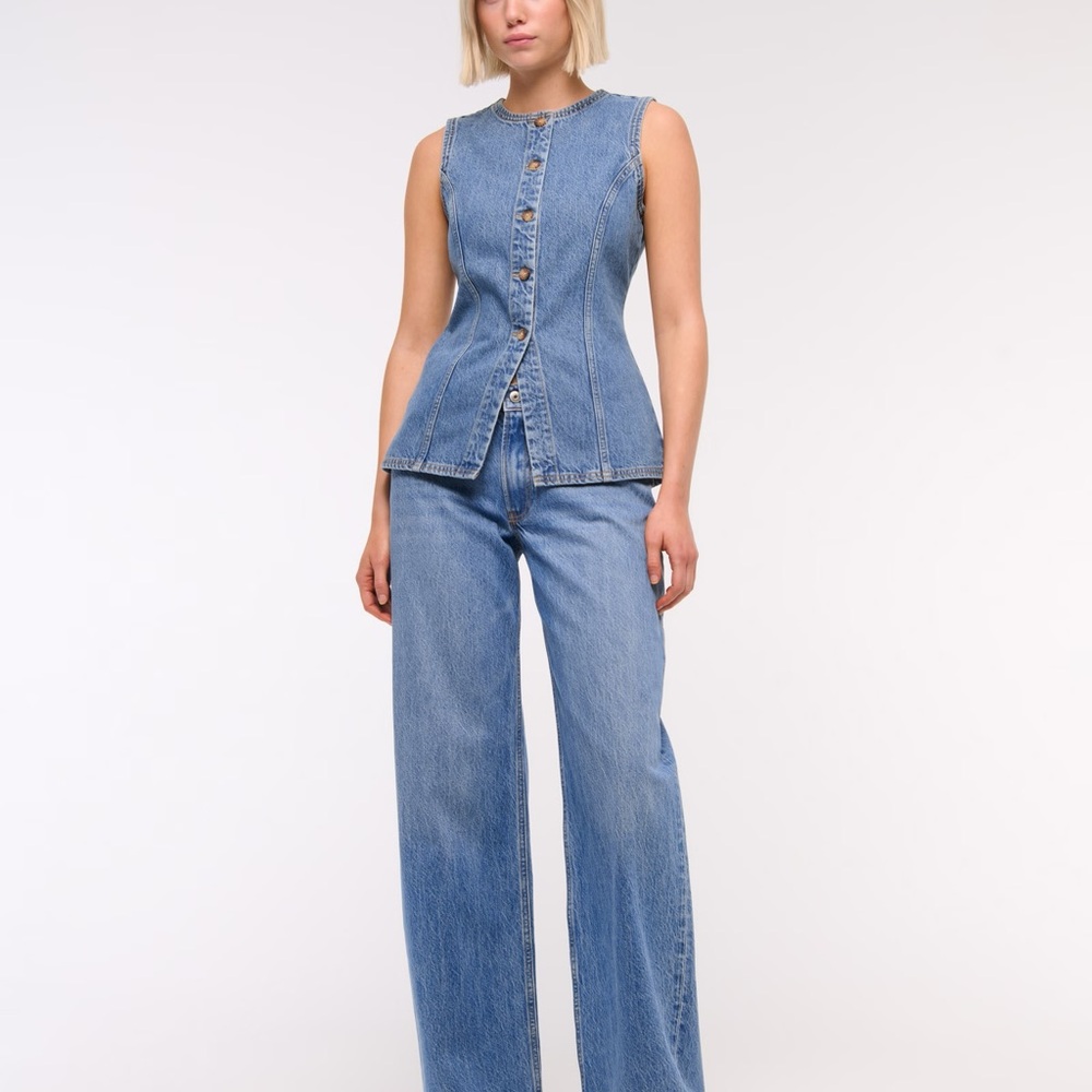 Abercrombie & Fitch Women's Blue Denim Vest, Women’s M - Picture 2 of 7